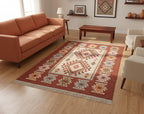 Turkish Kilim Rug, Vintage Bohemian Geometric Pattern, Blue and Beige, Reversible, Washable – Area Rug for Living Room, Hallway or Entryway, 2' x 4'1"