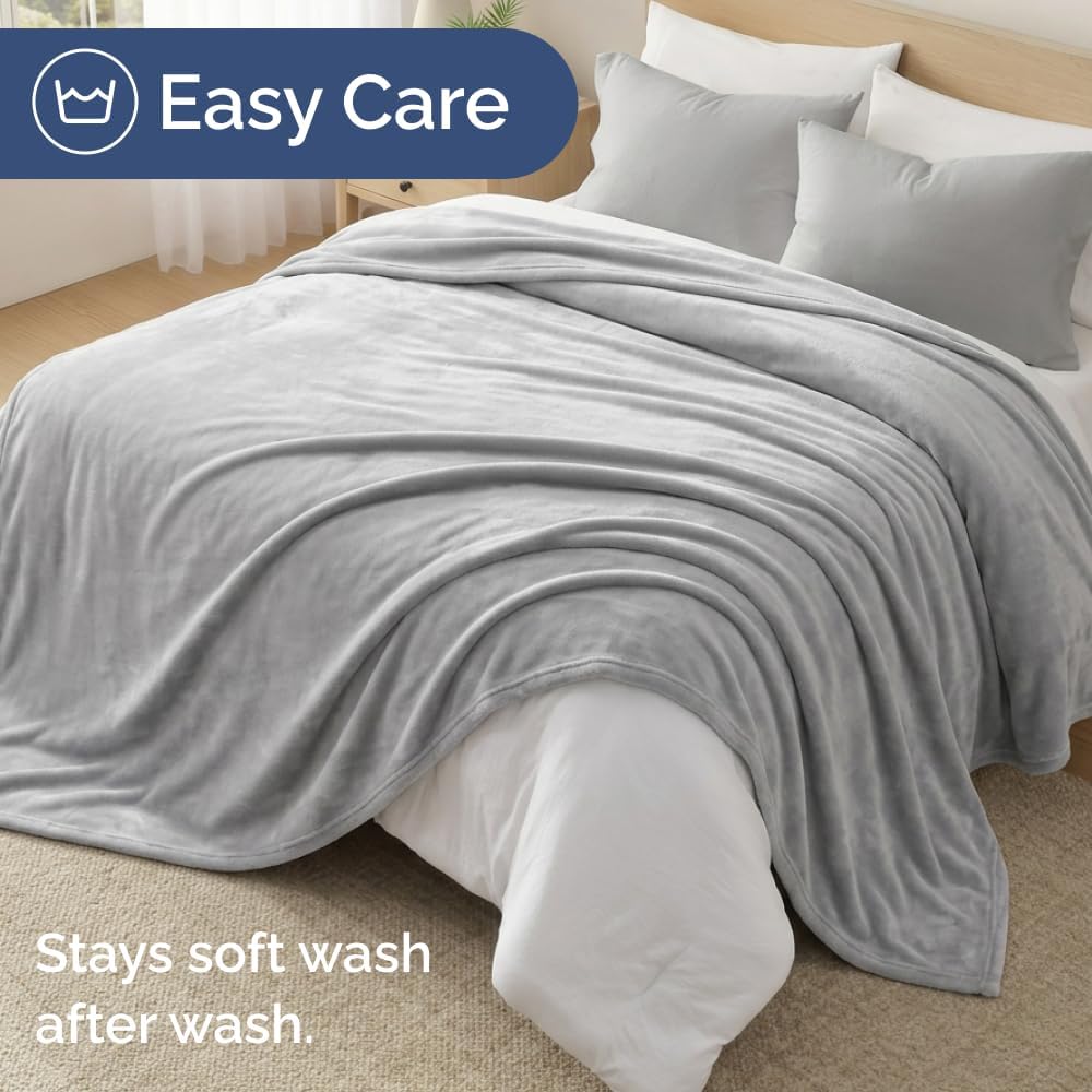 Ultra Soft Fleece Blanket Queen Size - Flannel Fleece Luxury Queen Blanket - Lightweight for Couch Bed Chair - Thick, Warm and Breathable - All Season Cozy Fuzzy, Anti-Static Microplush Bedding, Grey