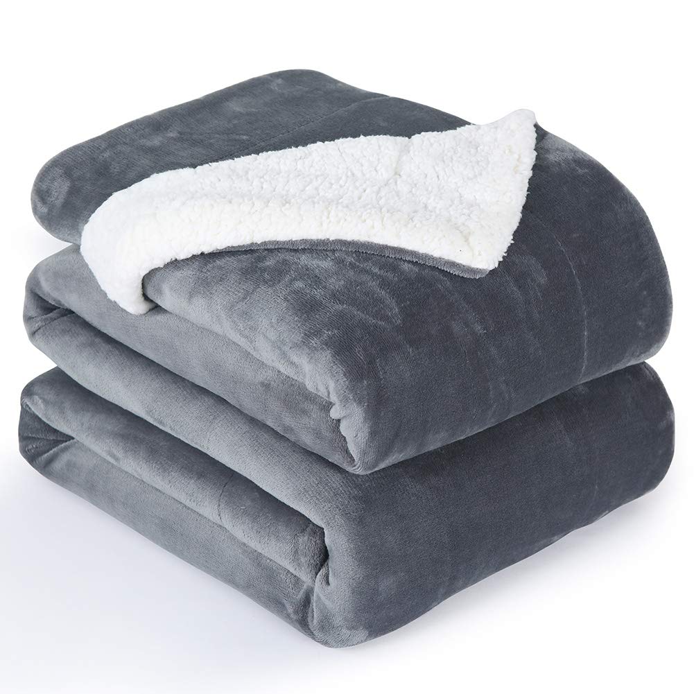 NANPIPER Sherpa Blanket Twin Thick Warm Blankets for Winter Bed Super Soft Fuzzy Flannel Fleece/Wool Like Reversible Velvet Plush Fabric(Light Grey Twin Size 60"x80")