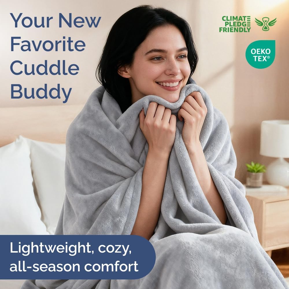 Ultra Soft Fleece Blanket Queen Size - Flannel Fleece Luxury Queen Blanket - Lightweight for Couch Bed Chair - Thick, Warm and Breathable - All Season Cozy Fuzzy, Anti-Static Microplush Bedding, Grey
