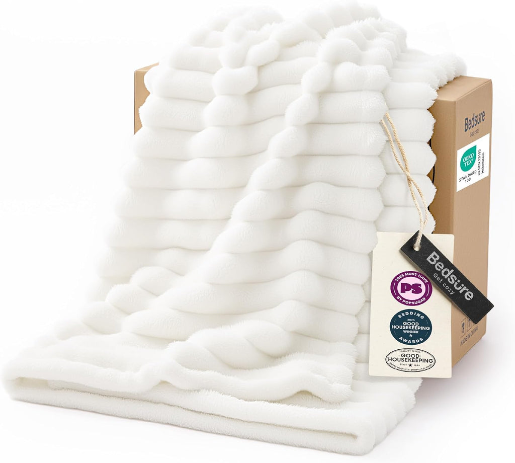 Bedsure GentleSoft Fleece Bed Blankets Full Size - Cozy Soft Blankets for Women, Cute Small Throws for Girls, Beige, 84x90 Inches