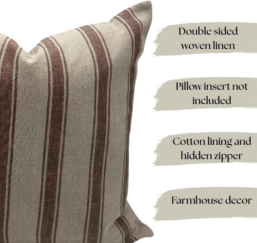Linen Throw Pillow Covers Stripe Pillow Cover 18x18 inch Spring Decorative Pillow Covers for Living Room, Bedroom
