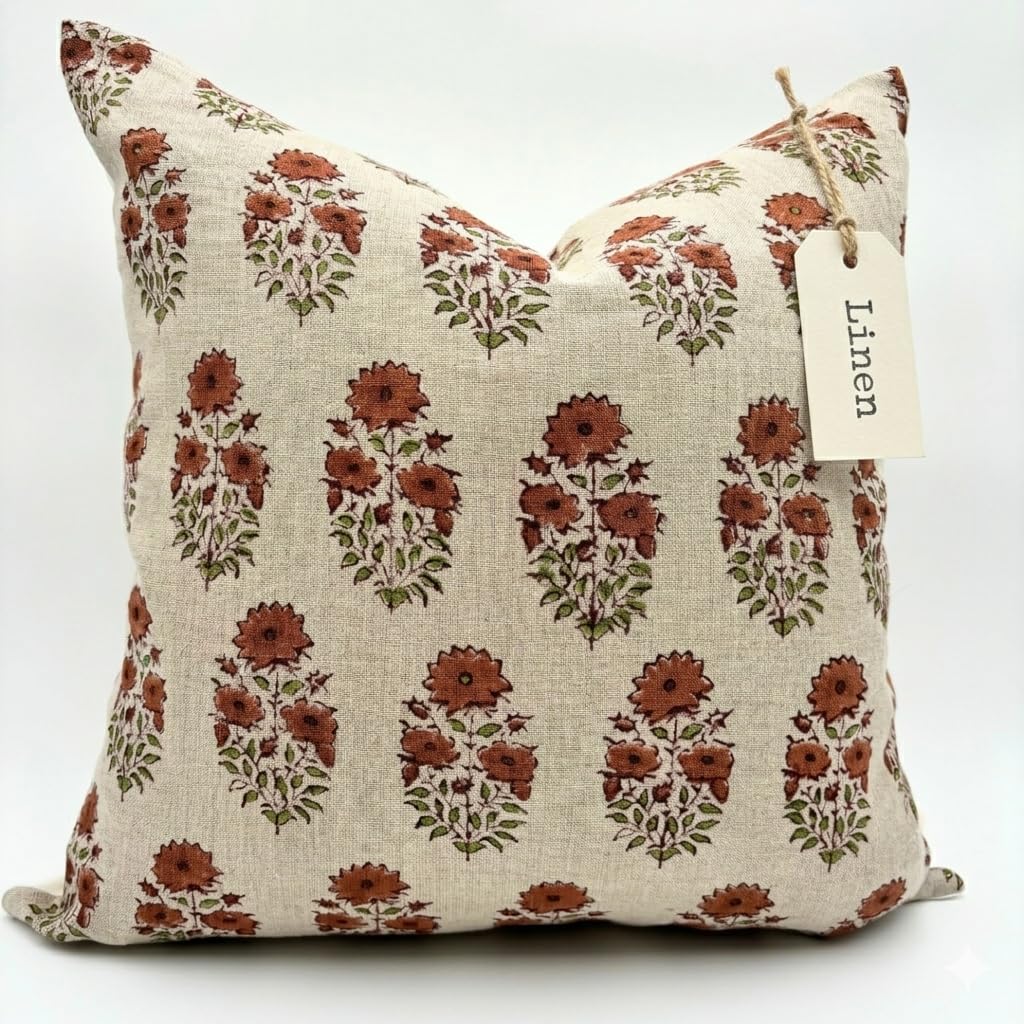 Linen Throw Pillow Covers Stripe Pillow Cover 18x18 inch Spring Decorative Pillow Covers for Living Room, Bedroom