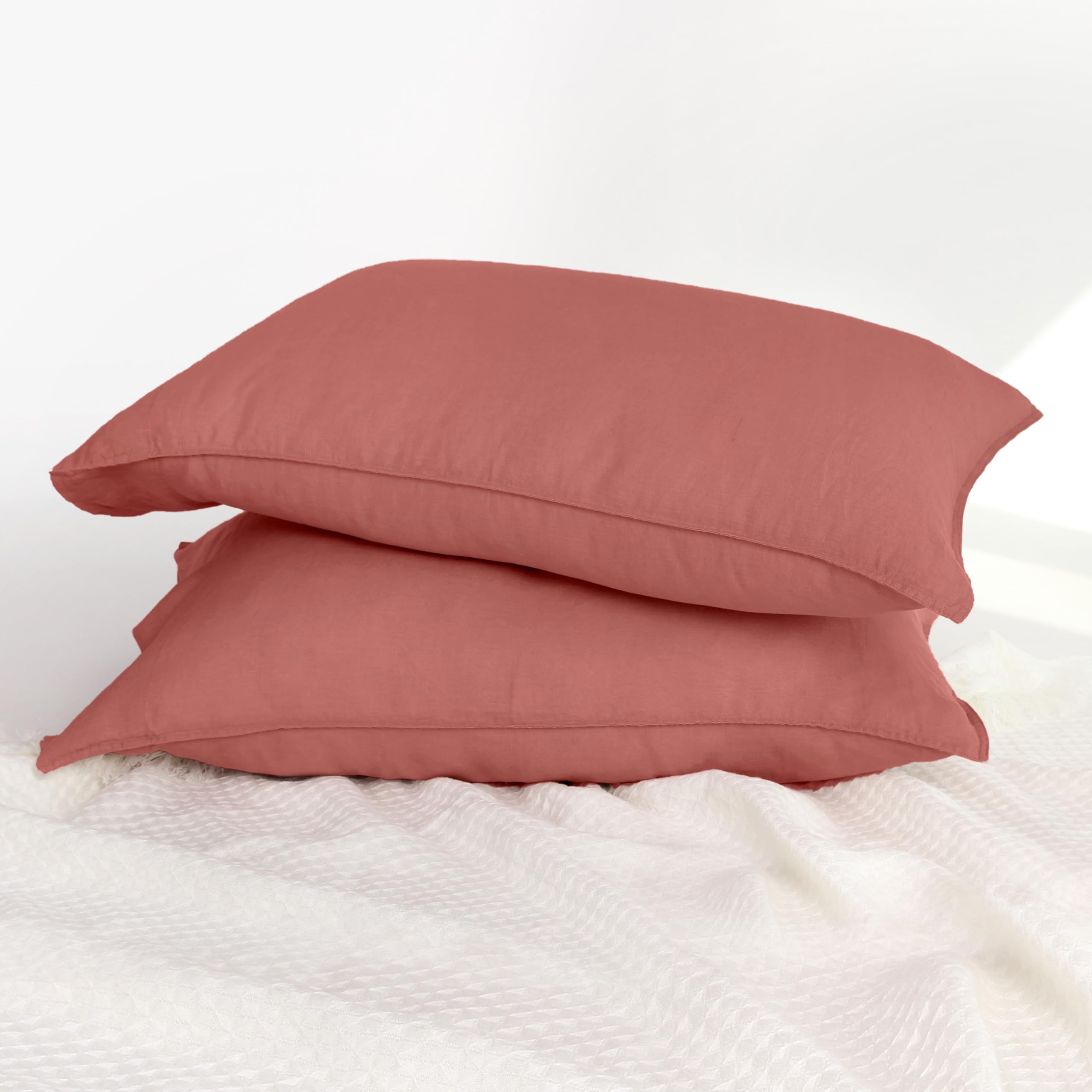 Striped Linen Pillow Cases Set of 2,20"x30" Standard/Queen Size,100% French Natural Flax Soft Linen Pillowcases,Natural Stripe