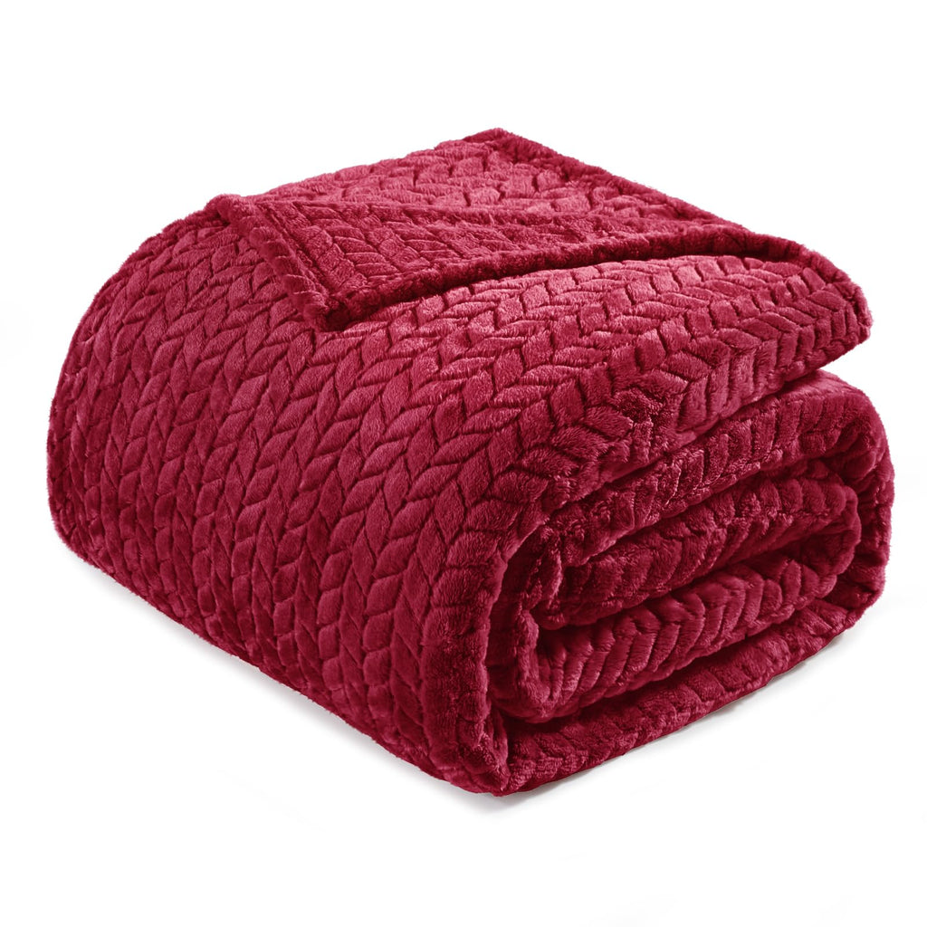 Exclusivo Mezcla Fleece Queen Size Blanket for Bed, 90x90 Inches Soft Cozy Jacquard Flannel Blankets, Lightweight Fuzzy Plush for Women, Pink