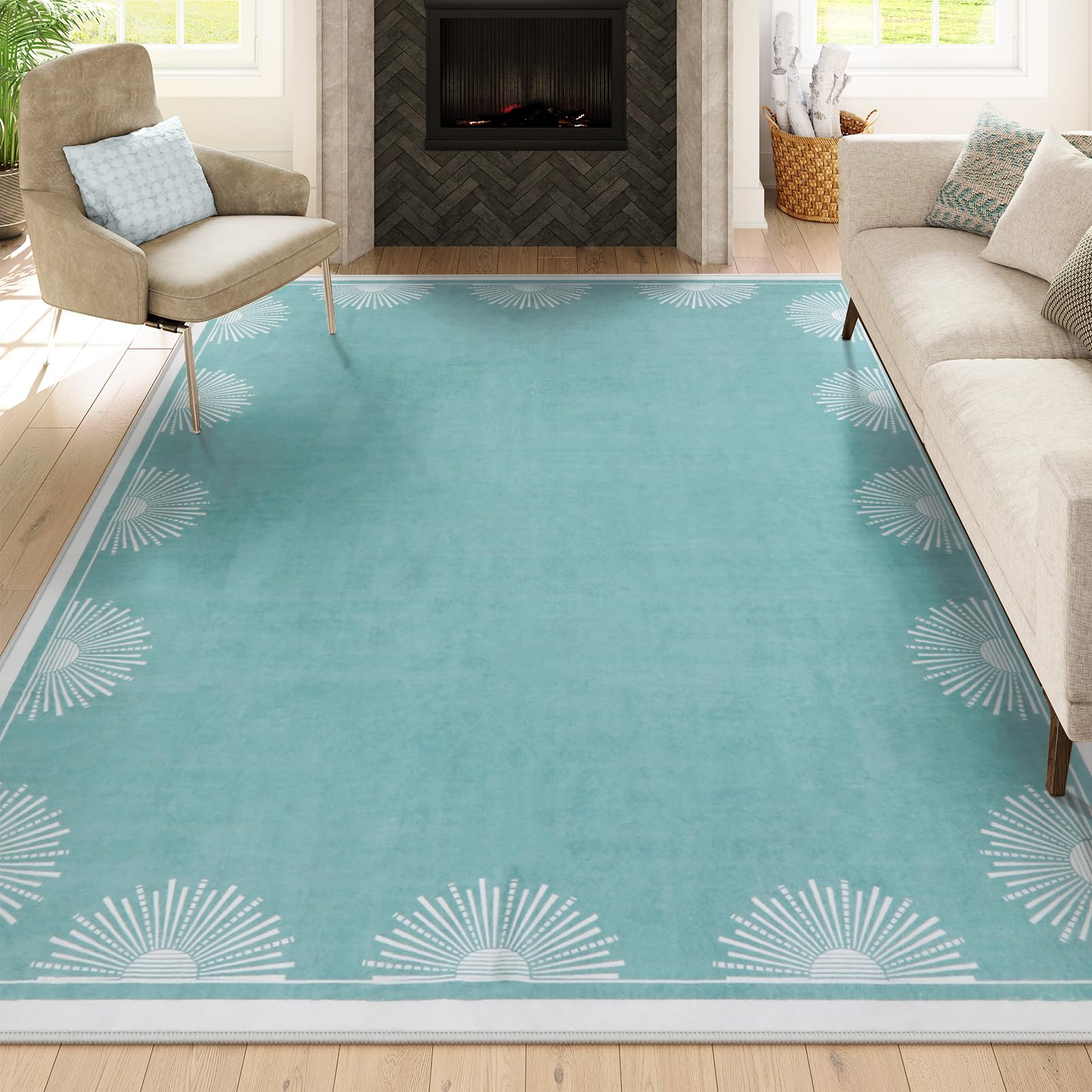 Hedlive Boho 8x10 Area Rugs, Sun Print Soft Washable Rugs 8x10 Rug for Living Room Nursery, Ultra-Thin Non-Slip Kids Rug Large Carpet for Playroom Bedroom Classroom(8x10ft,Gold/Multi)