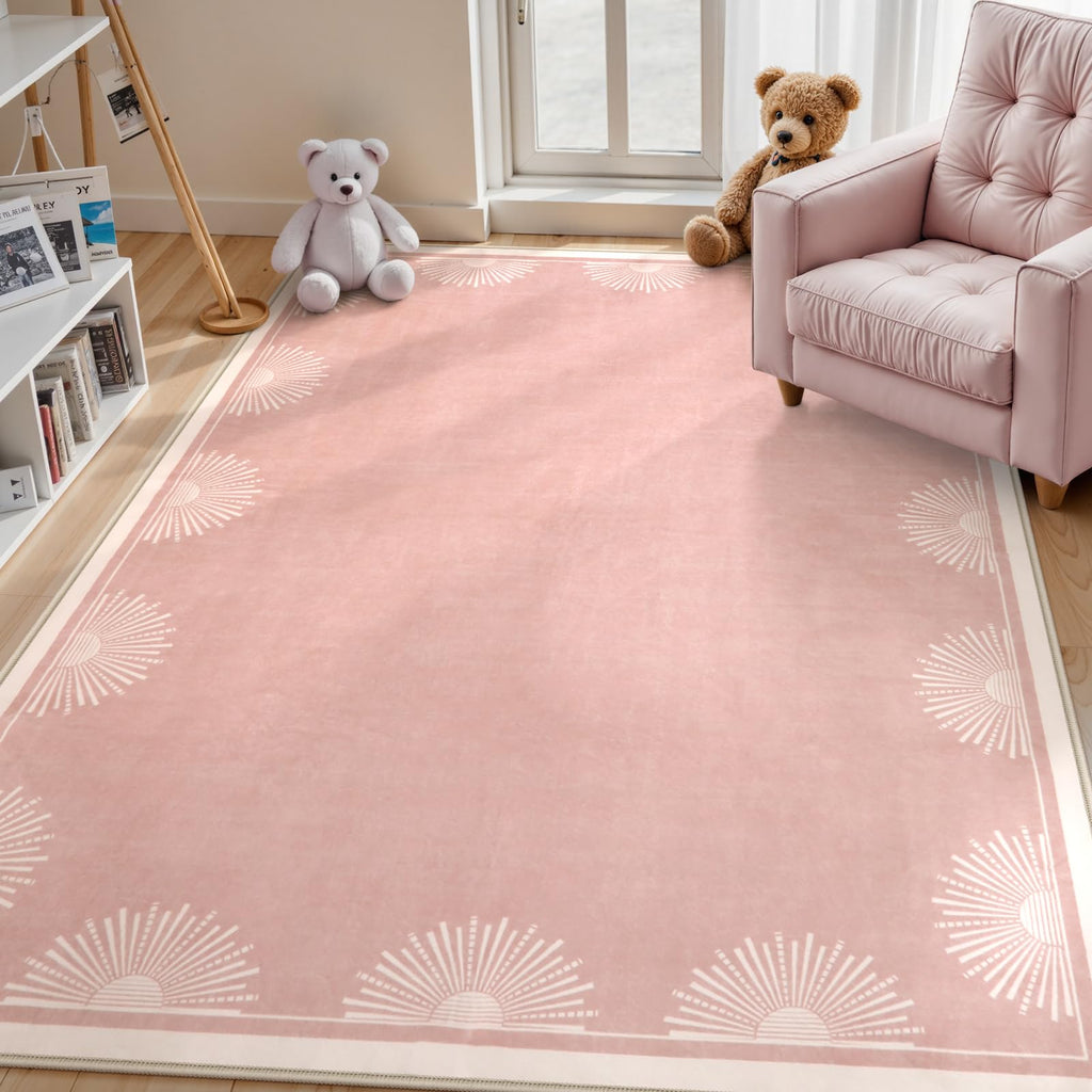 Hedlive Boho 8x10 Area Rugs, Sun Print Soft Washable Rugs 8x10 Rug for Living Room Nursery, Ultra-Thin Non-Slip Kids Rug Large Carpet for Playroom Bedroom Classroom(8x10ft,Gold/Multi)