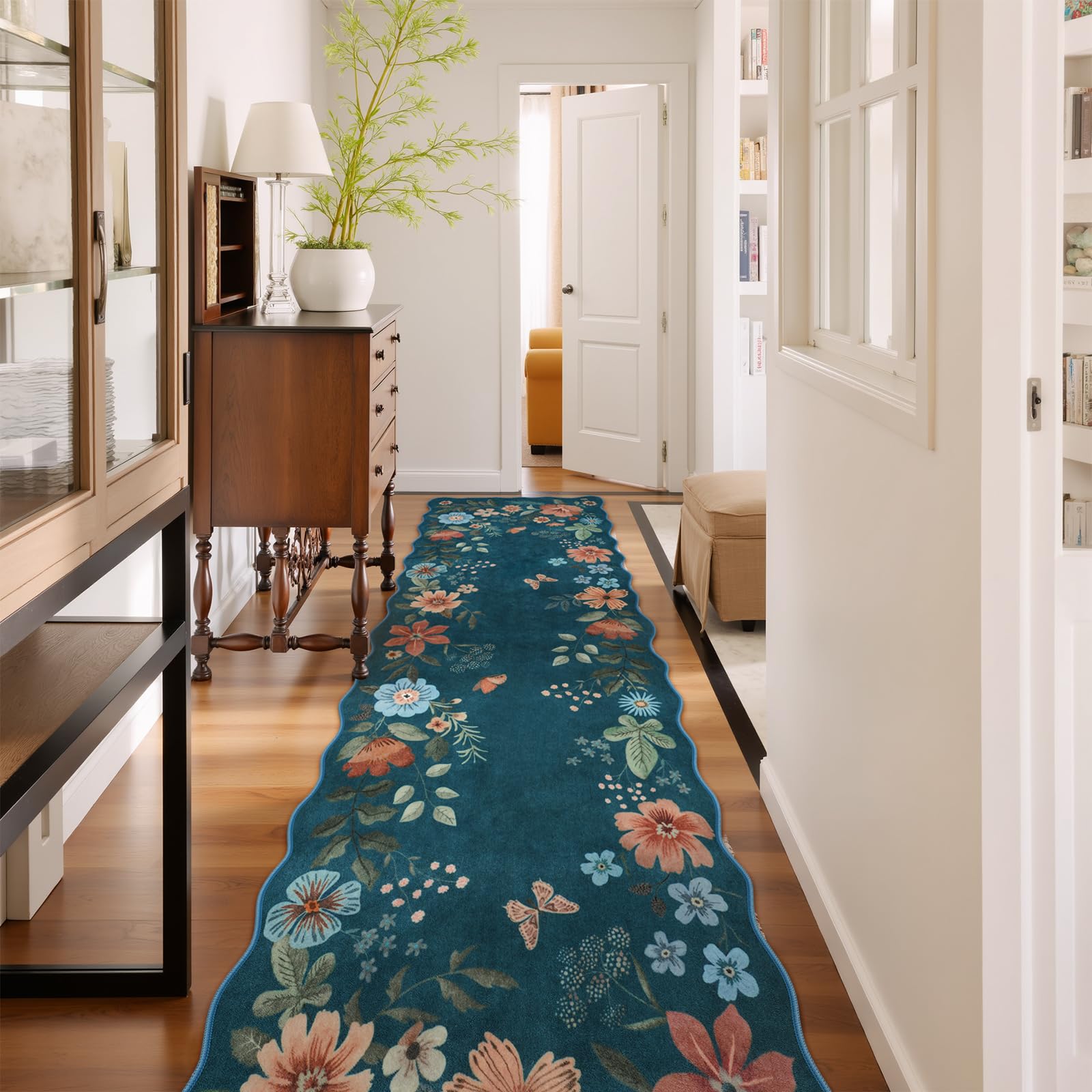 Lahome Floral Living Room Rugs, Area Rugs 5x7 Rug for Bedroom Ultra-Thin Soft Rug, Non-Slip Washable Rugs Stain Resistant Boho Rug Flore Throw Rug for ‎Dining Room Office (5x7ft,Green)
