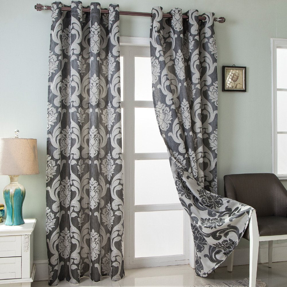 NAPEARL Damask Curtains-Fancy Jacquard Semi-Blackout Brown Curtain Drapes for legant & Private Living Room & Bedroom, Luxury Curtains 96 Inches Length (2 Panels, Each 52 x 96 Inches)