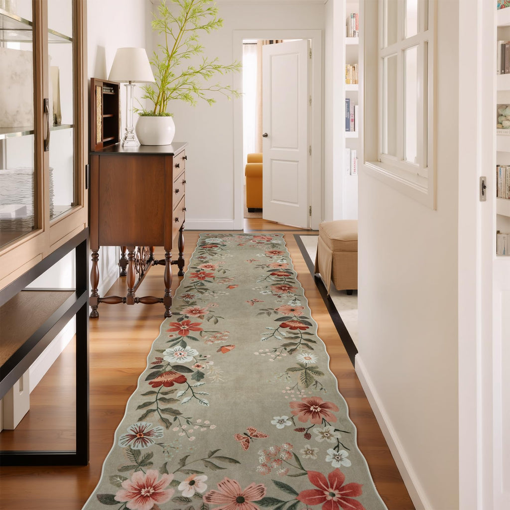 Lahome Floral Living Room Rugs, Area Rugs 5x7 Rug for Bedroom Ultra-Thin Soft Rug, Non-Slip Washable Rugs Stain Resistant Boho Rug Flore Throw Rug for ‎Dining Room Office (5x7ft,Green)