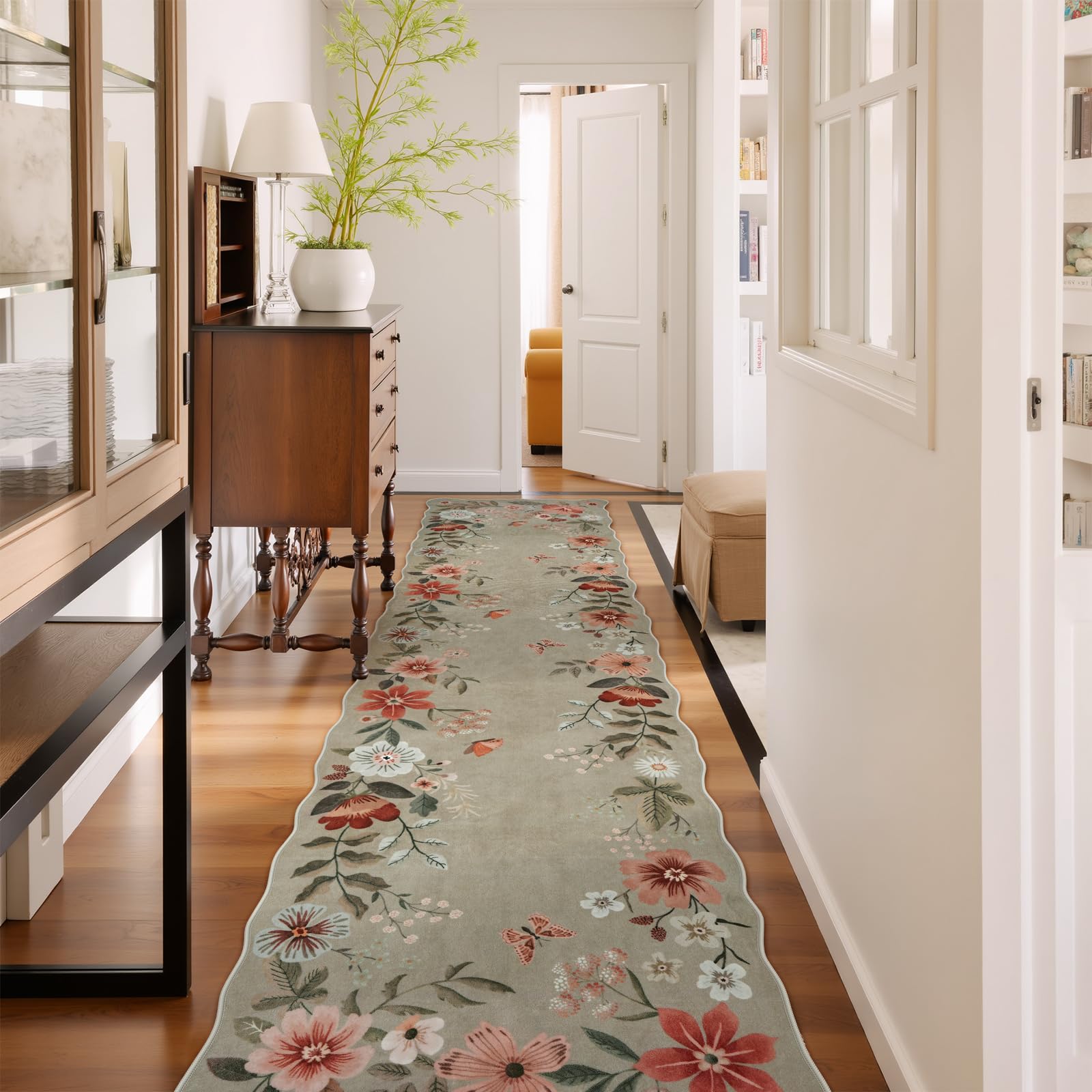 Lahome Floral Living Room Rugs, Area Rugs 5x7 Rug for Bedroom Ultra-Thin Soft Rug, Non-Slip Washable Rugs Stain Resistant Boho Rug Flore Throw Rug for ‎Dining Room Office (5x7ft,Green)