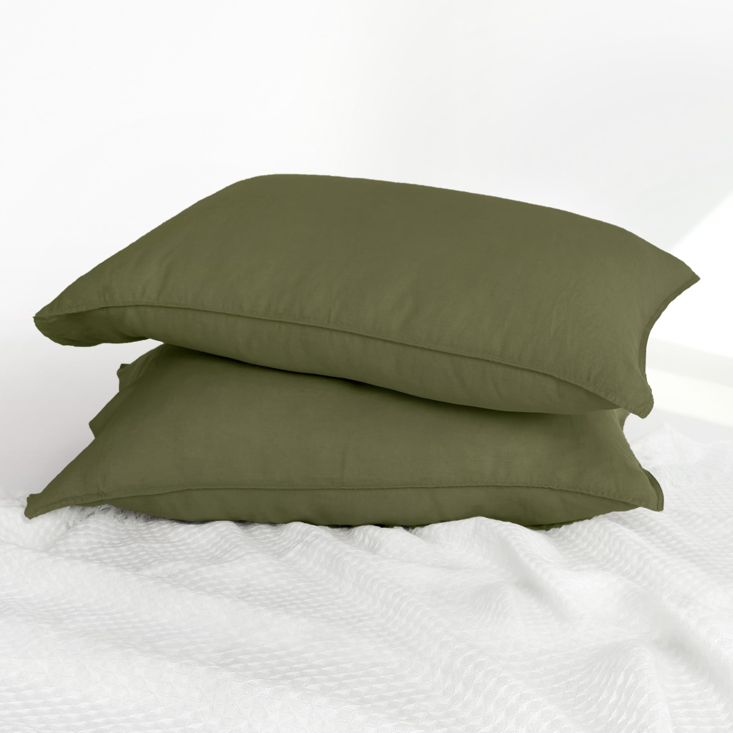 Striped Linen Pillow Cases Set of 2,20"x30" Standard/Queen Size,100% French Natural Flax Soft Linen Pillowcases,Natural Stripe