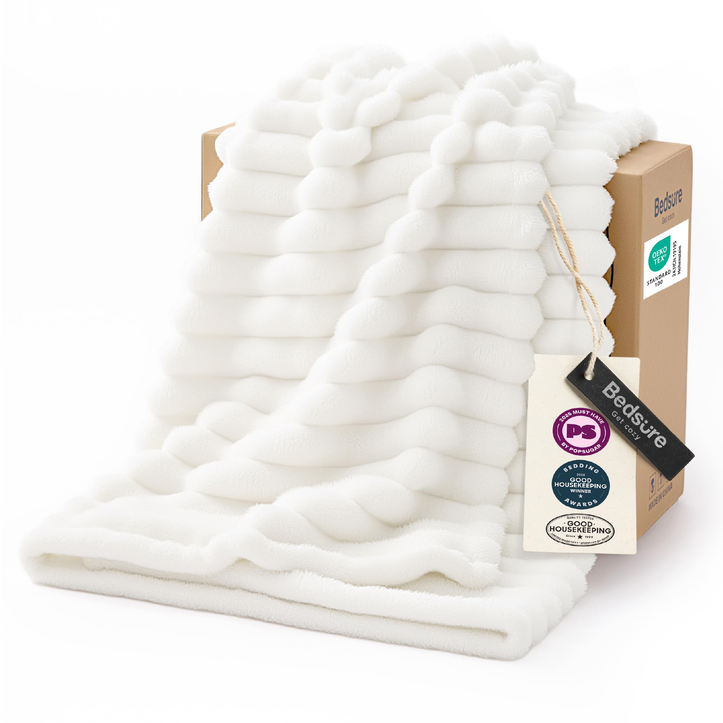 Bedsure GentleSoft Fleece Bed Blankets Full Size - Cozy Soft Blankets for Women, Cute Small Throws for Girls, Beige, 84x90 Inches