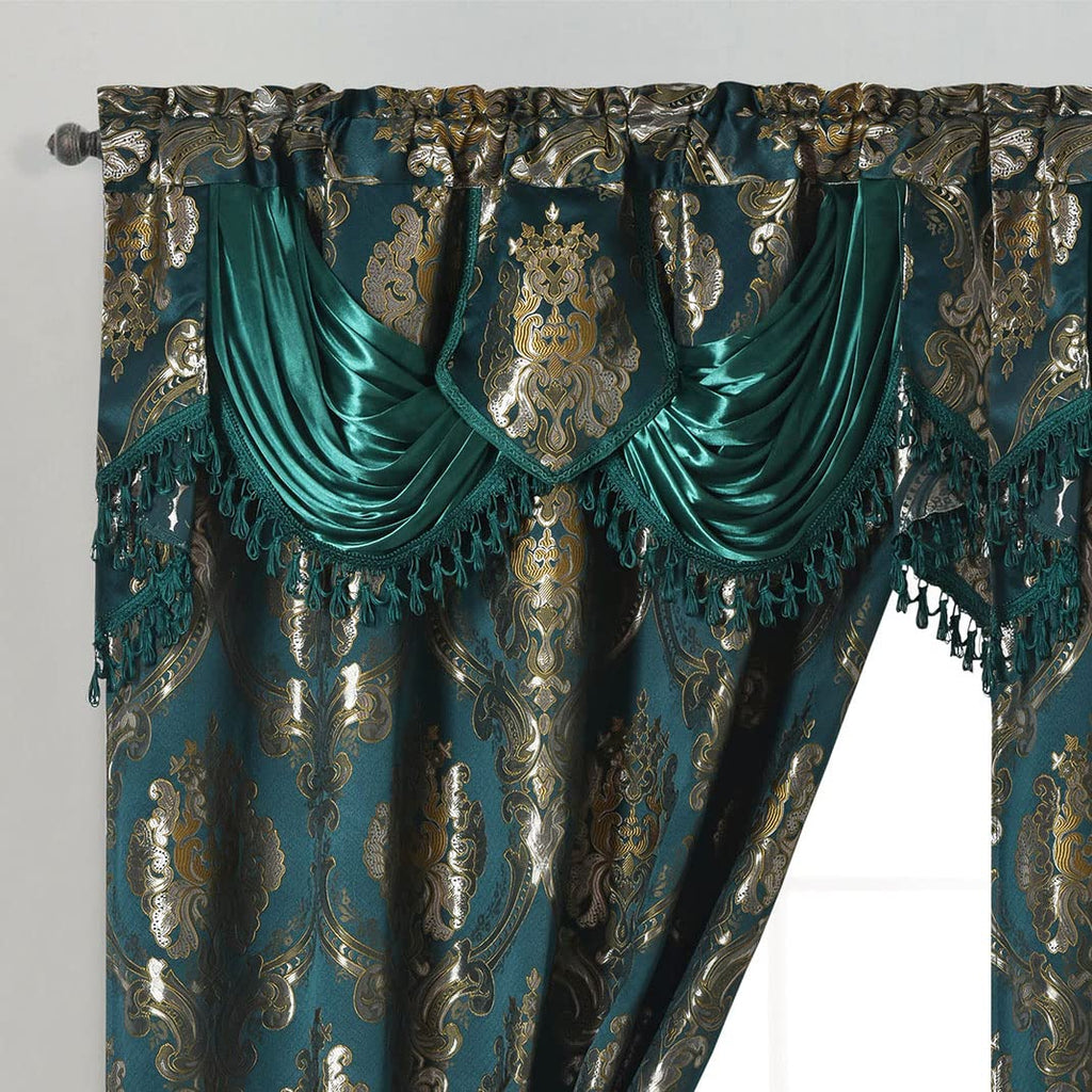 GOHD Luxe Love. Jacquard Window Curtain Panel Drape with Attached Fancy Valance. 2pcs Set (Sand, 84" Drop x 54" Wide with 18" Valance x 2pcs)