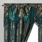 GOHD Luxe Love. Jacquard Window Curtain Panel Drape with Attached Fancy Valance. 2pcs Set (Sand, 84" Drop x 54" Wide with 18" Valance x 2pcs)