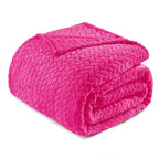 Exclusivo Mezcla Fleece Queen Size Blanket for Bed, 90x90 Inches Soft Cozy Jacquard Flannel Blankets, Lightweight Fuzzy Plush for Women, Pink