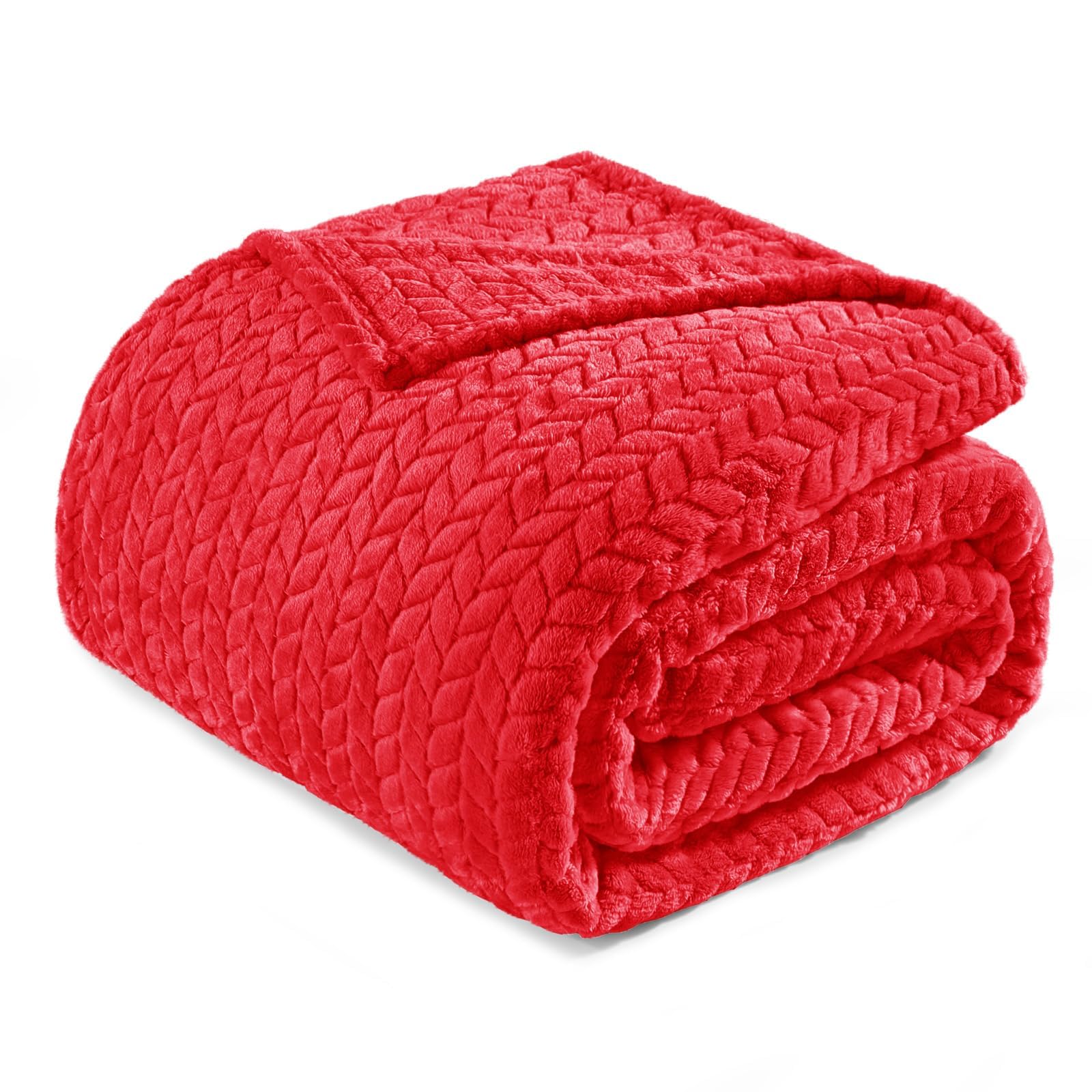 Exclusivo Mezcla Fleece Queen Size Blanket for Bed, 90x90 Inches Soft Cozy Jacquard Flannel Blankets, Lightweight Fuzzy Plush for Women, Pink