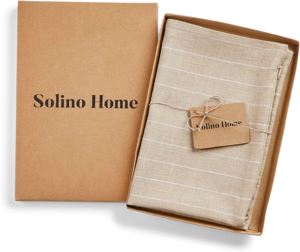 20×20 Inch Natural White Stripe 100% Linen Throw Pillow Cover with Invisible Zipper for Sofa Bed