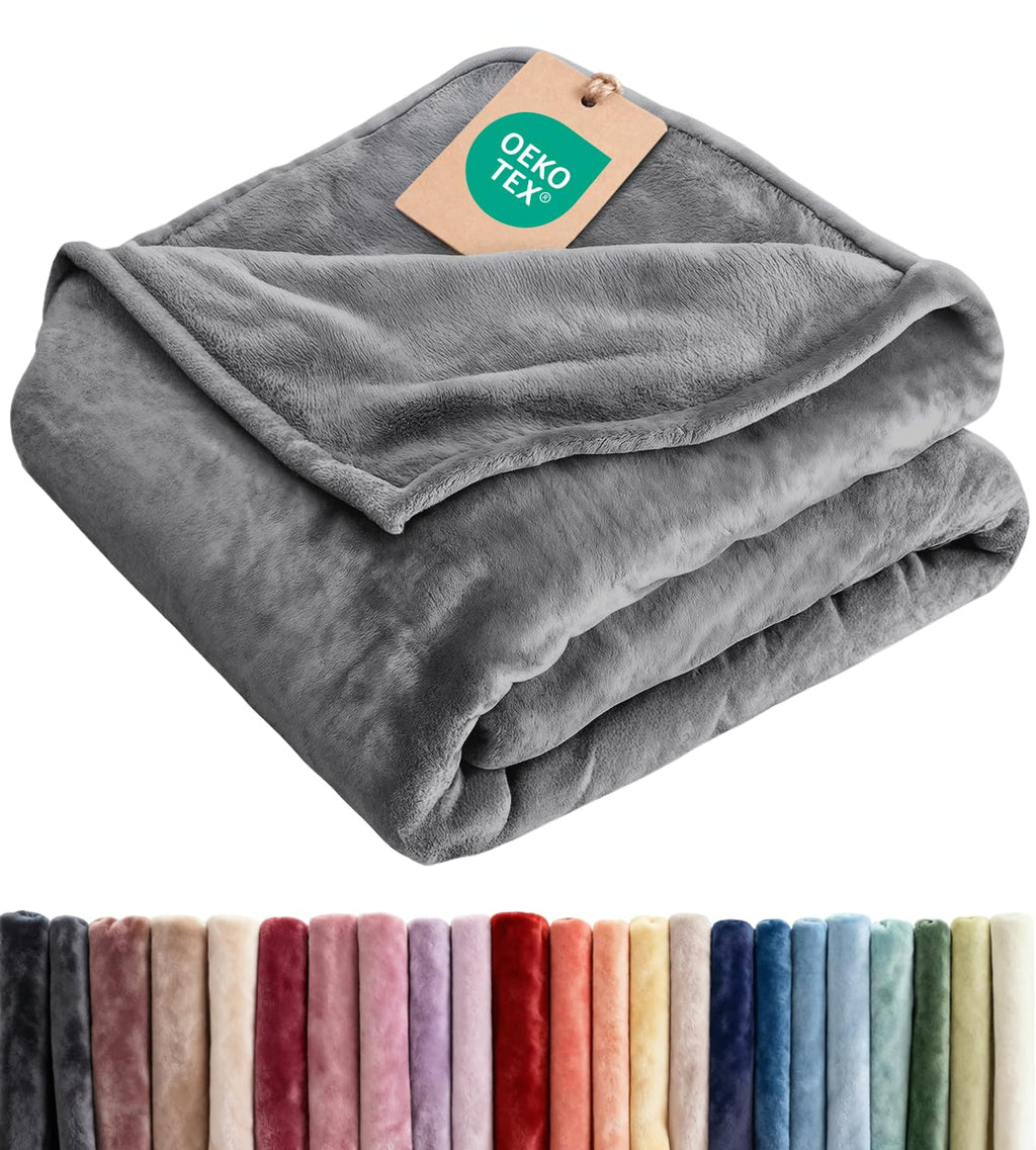 Ultra Soft Fleece Blanket Queen Size - Flannel Fleece Luxury Queen Blanket - Lightweight for Couch Bed Chair - Thick, Warm and Breathable - All Season Cozy Fuzzy, Anti-Static Microplush Bedding, Grey