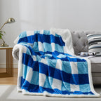 PU MEI Sherpa Fleece Throw Blanket 60" x 80" Reversible Plush Fluffy Large Big Blanket Lattice Flannel Blankets for Sofa Couch Bed (Grey-Soft Blue, 60"*80")