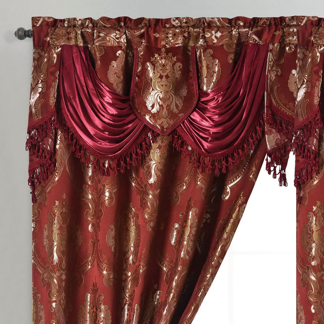 GOHD Luxe Love. Jacquard Window Curtain Panel Drape with Attached Fancy Valance. 2pcs Set (Sand, 84" Drop x 54" Wide with 18" Valance x 2pcs)