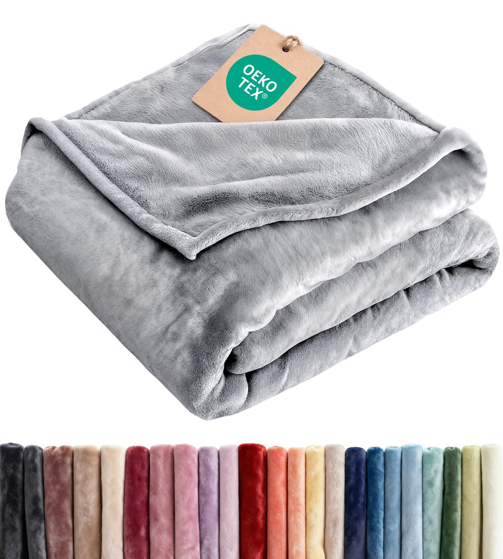 Ultra Soft Fleece Blanket Queen Size - Flannel Fleece Luxury Queen Blanket - Lightweight for Couch Bed Chair - Thick, Warm and Breathable - All Season Cozy Fuzzy, Anti-Static Microplush Bedding, Grey