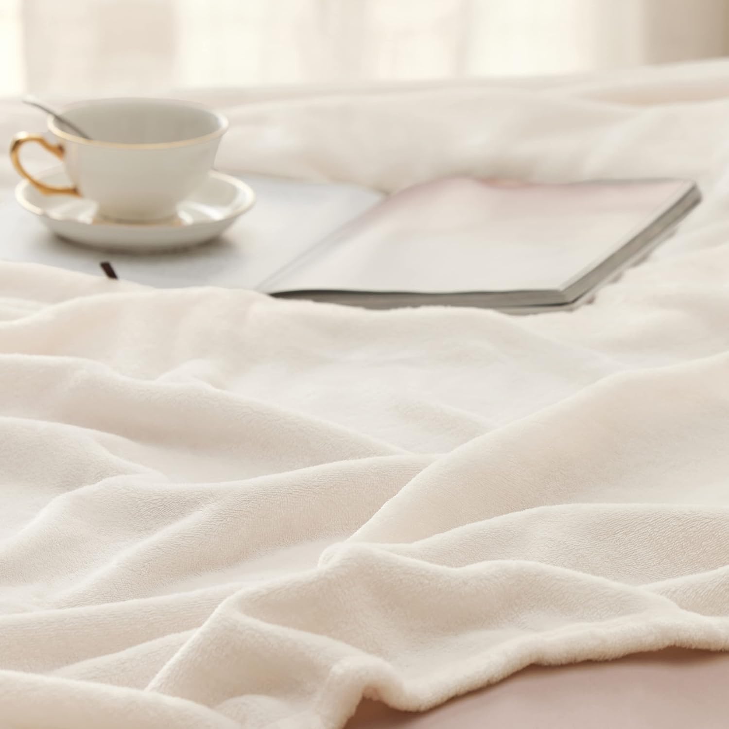 Bedsure GentleSoft Fleece Blanket Twin Size Cream - 300GSM Lightweight Plush Fuzzy Cozy Soft Warm Blanket for Bed, Sofa, Couch, Travel, Camping, 60x80 inches