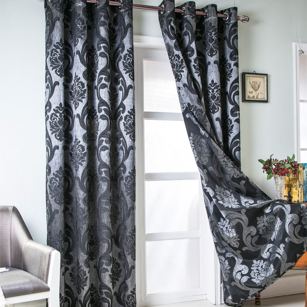NAPEARL Damask Curtains-Fancy Jacquard Semi-Blackout Brown Curtain Drapes for legant & Private Living Room & Bedroom, Luxury Curtains 96 Inches Length (2 Panels, Each 52 x 96 Inches)