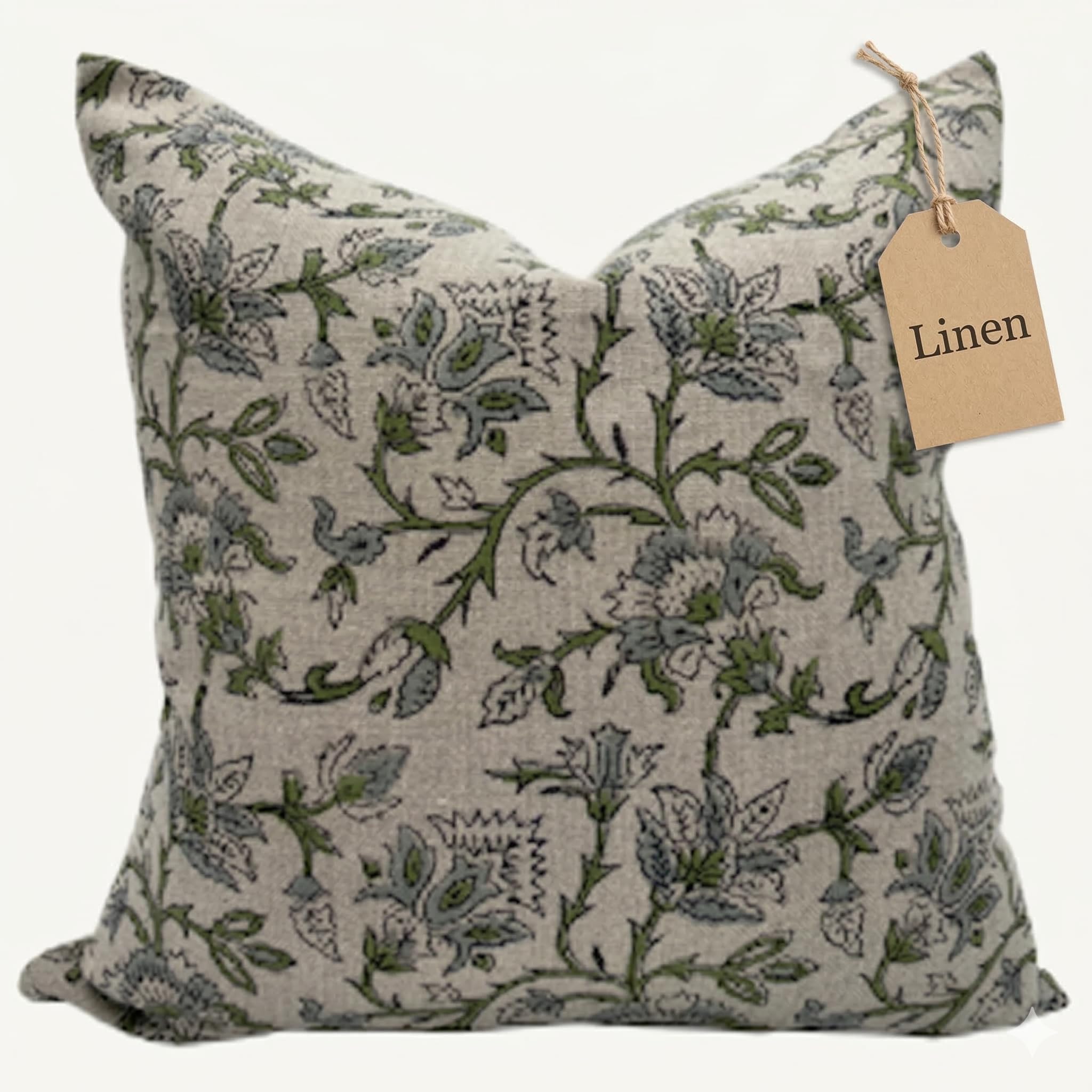 Decorative Pillow Cover French Country Pillow Cover Cottage Decor Floral Block Print, Farmhouse Decorative Cushion Cover, Striped Pillow Cover Line and Loop (Brown-Beige Stripe)