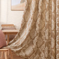 NAPEARL Damask Curtains-Fancy Jacquard Semi-Blackout Brown Curtain Drapes for legant & Private Living Room & Bedroom, Luxury Curtains 96 Inches Length (2 Panels, Each 52 x 96 Inches)