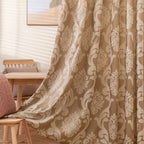 NAPEARL Damask Curtains-Fancy Jacquard Semi-Blackout Brown Curtain Drapes for legant & Private Living Room & Bedroom, Luxury Curtains 96 Inches Length (2 Panels, Each 52 x 96 Inches)