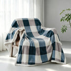 PU MEI Sherpa Fleece Throw Blanket 60" x 80" Reversible Plush Fluffy Large Big Blanket Lattice Flannel Blankets for Sofa Couch Bed (Grey-Soft Blue, 60"*80")