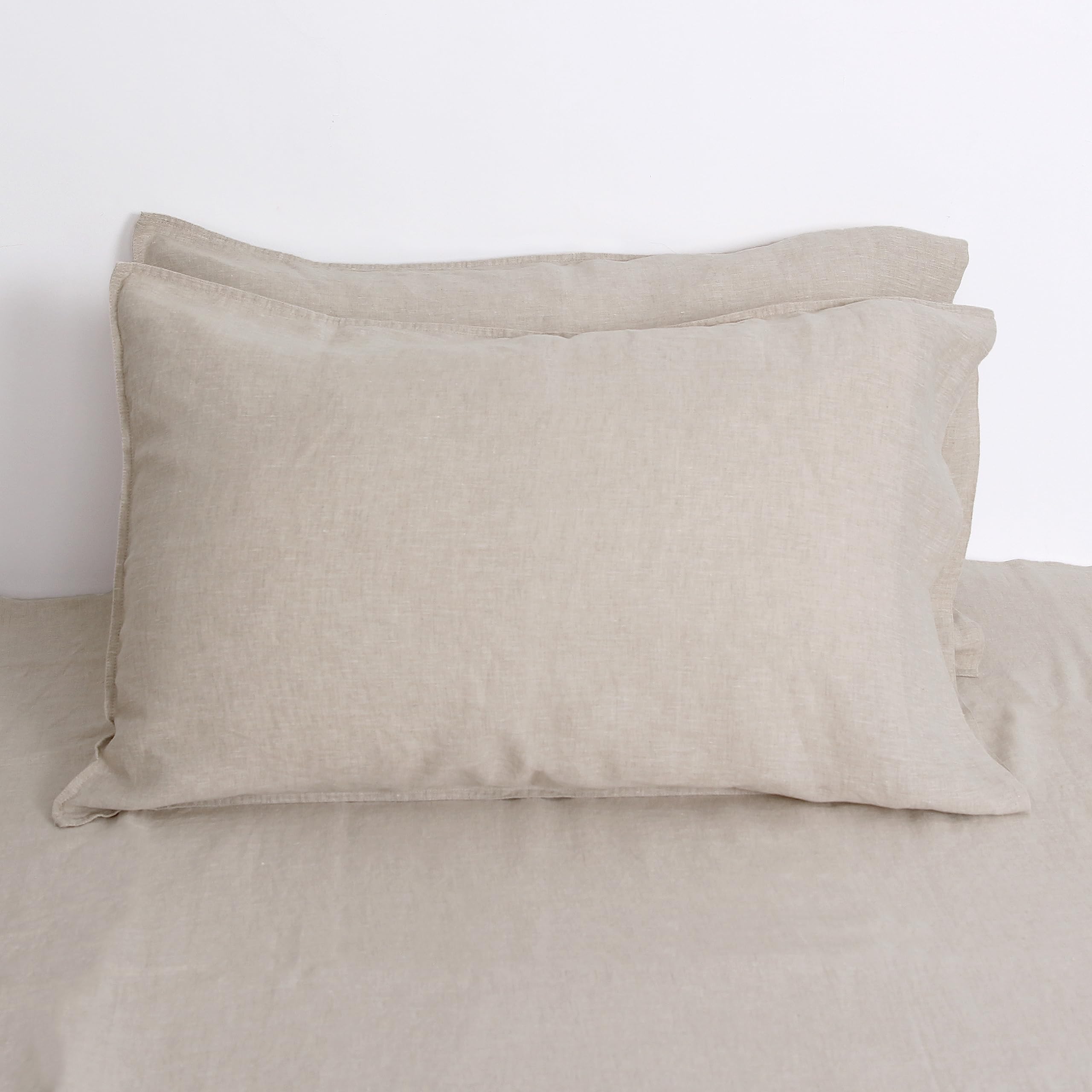 Striped Linen Pillow Cases Set of 2,20"x30" Standard/Queen Size,100% French Natural Flax Soft Linen Pillowcases,Natural Stripe