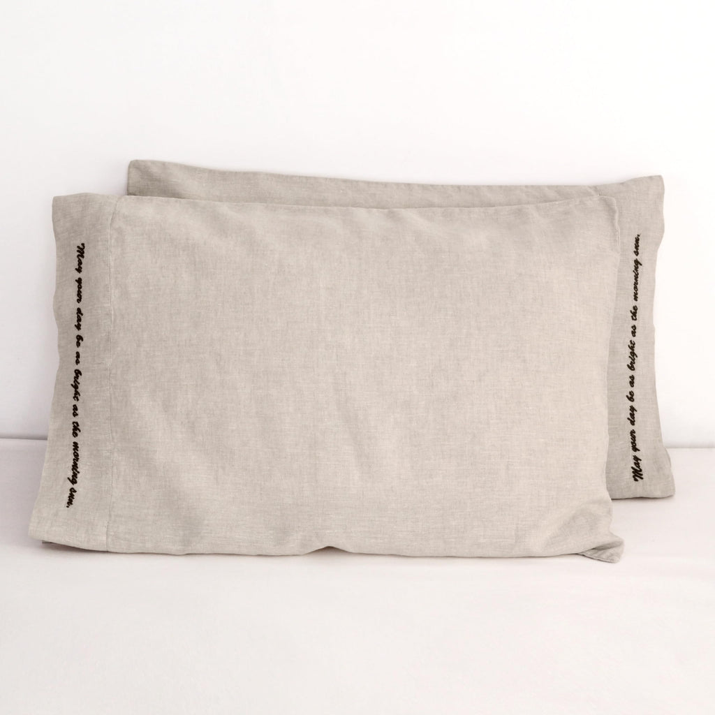 Striped Linen Pillow Cases Set of 2,20"x30" Standard/Queen Size,100% French Natural Flax Soft Linen Pillowcases,Natural Stripe