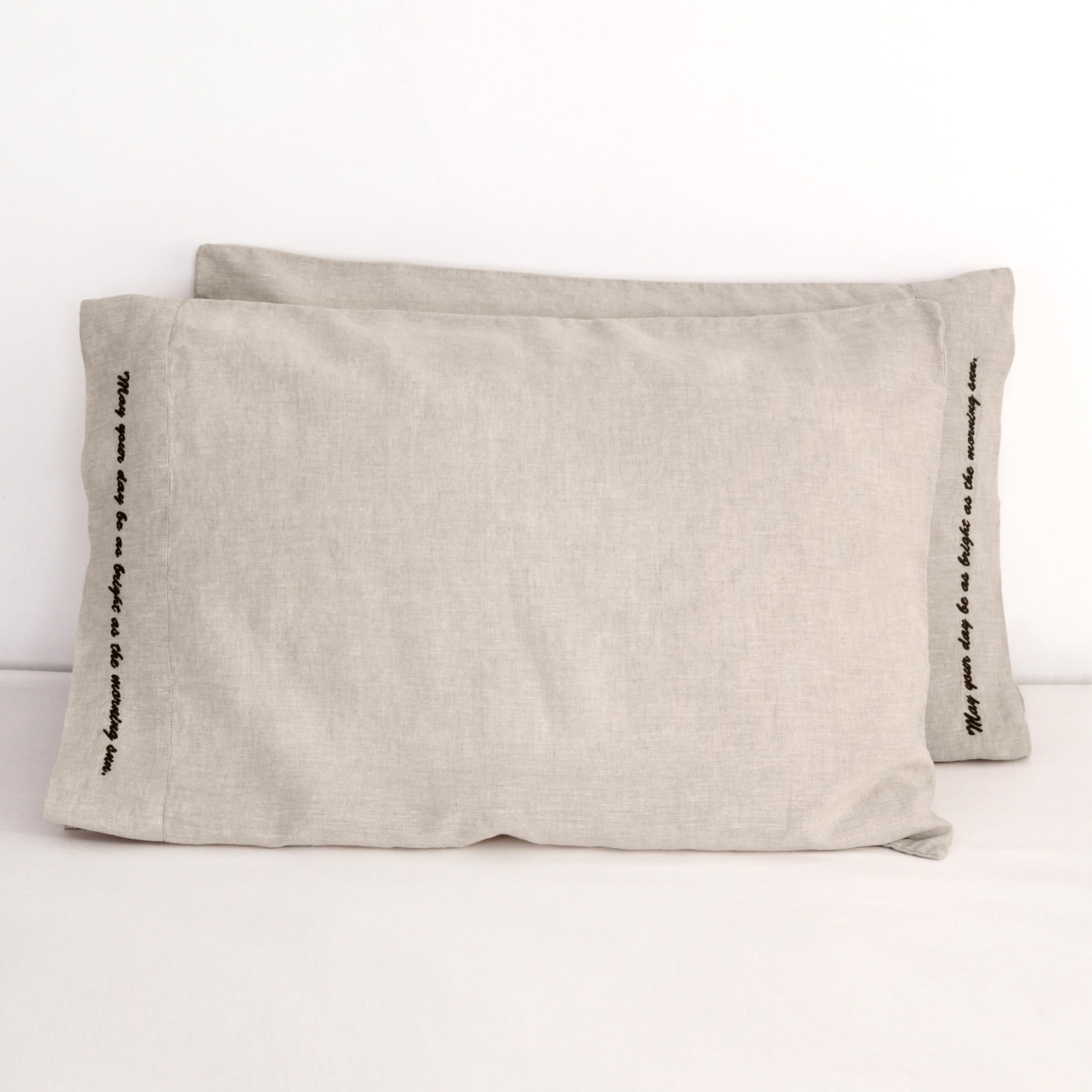 Striped Linen Pillow Cases Set of 2,20"x30" Standard/Queen Size,100% French Natural Flax Soft Linen Pillowcases,Natural Stripe