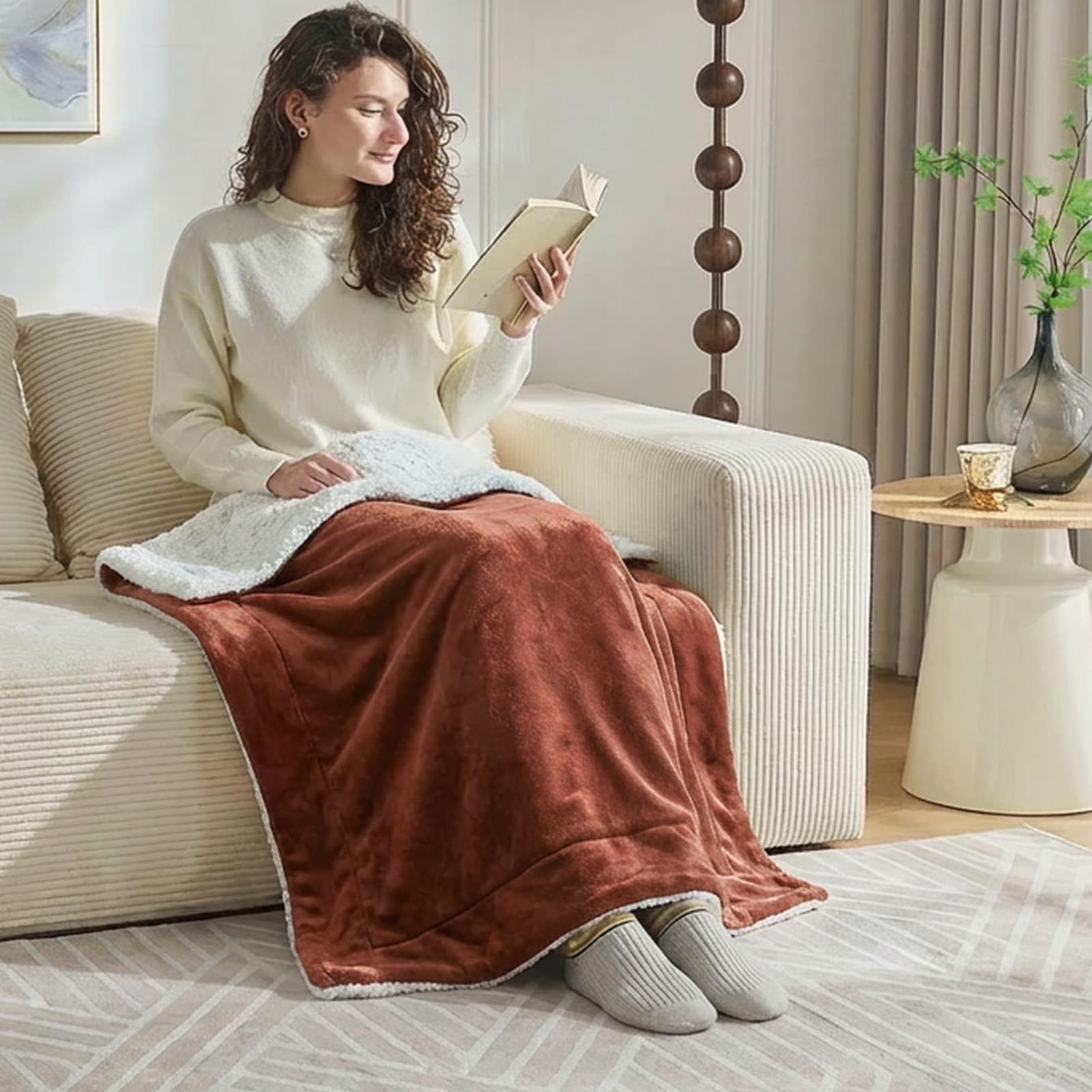 NANPIPER Sherpa Blanket Twin Thick Warm Blankets for Winter Bed Super Soft Fuzzy Flannel Fleece/Wool Like Reversible Velvet Plush Fabric(Light Grey Twin Size 60"x80")