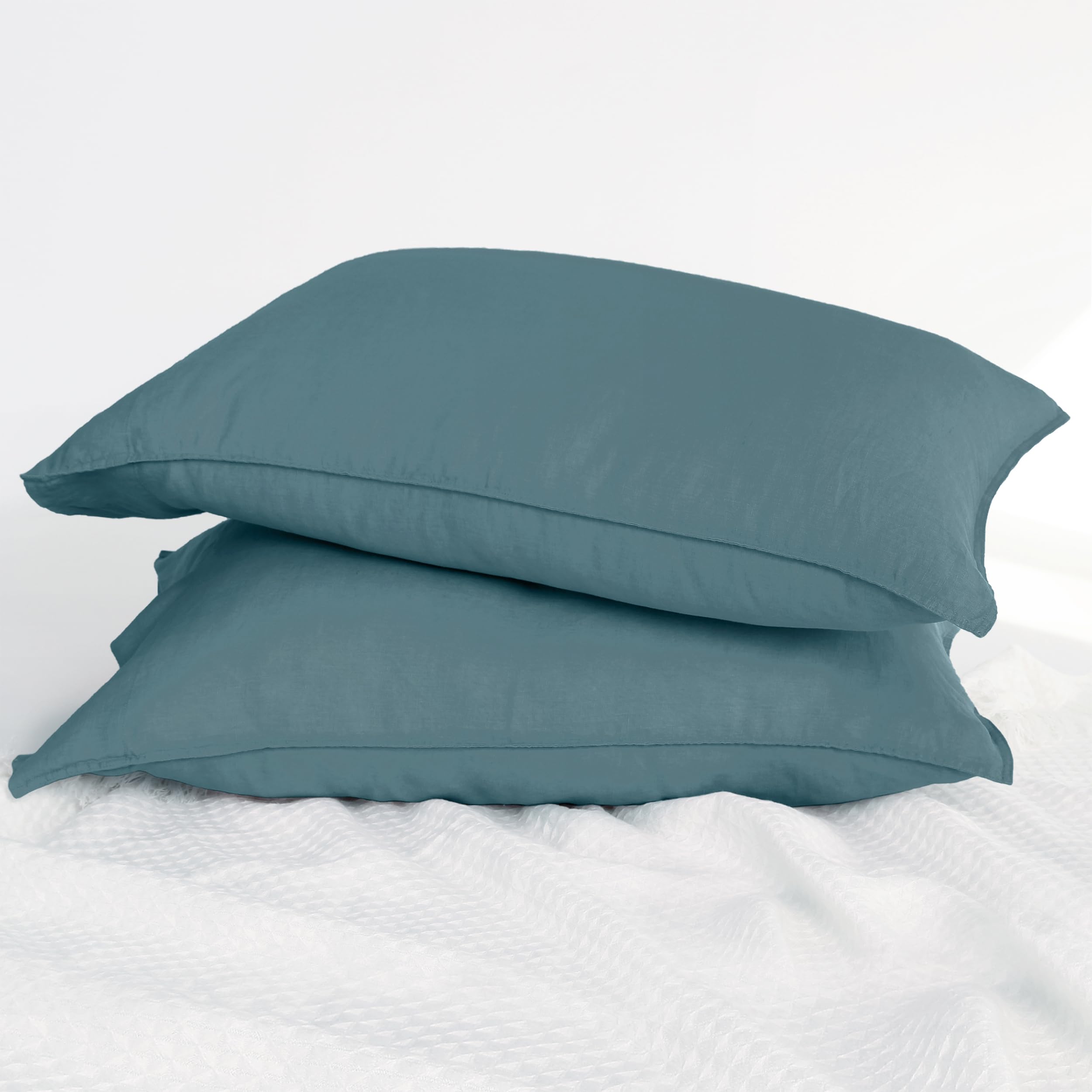 Striped Linen Pillow Cases Set of 2,20"x30" Standard/Queen Size,100% French Natural Flax Soft Linen Pillowcases,Natural Stripe
