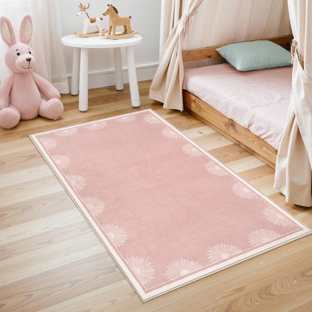 Hedlive Boho 8x10 Area Rugs, Sun Print Soft Washable Rugs 8x10 Rug for Living Room Nursery, Ultra-Thin Non-Slip Kids Rug Large Carpet for Playroom Bedroom Classroom(8x10ft,Gold/Multi)