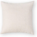 Crumbs Home Coastal Linen Indoor Outdoor Throw Pillow Cover Only, 20"x20" Water Repellent for Patio, Backyard, Couch, Neutral Beige Embroidered Stripes