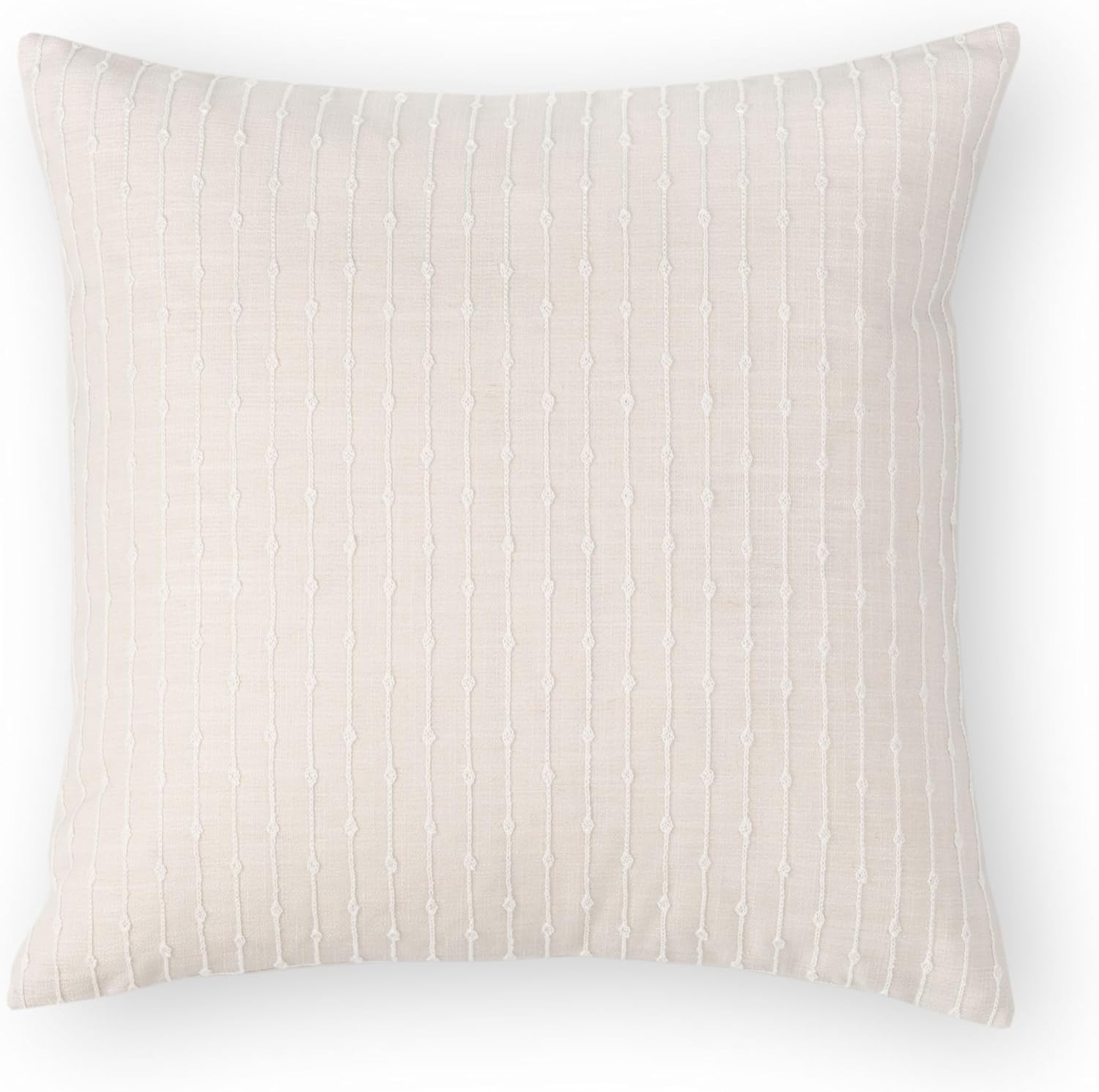 Crumbs Home Coastal Linen Indoor Outdoor Throw Pillow Cover Only, 20"x20" Water Repellent for Patio, Backyard, Couch, Neutral Beige Embroidered Stripes
