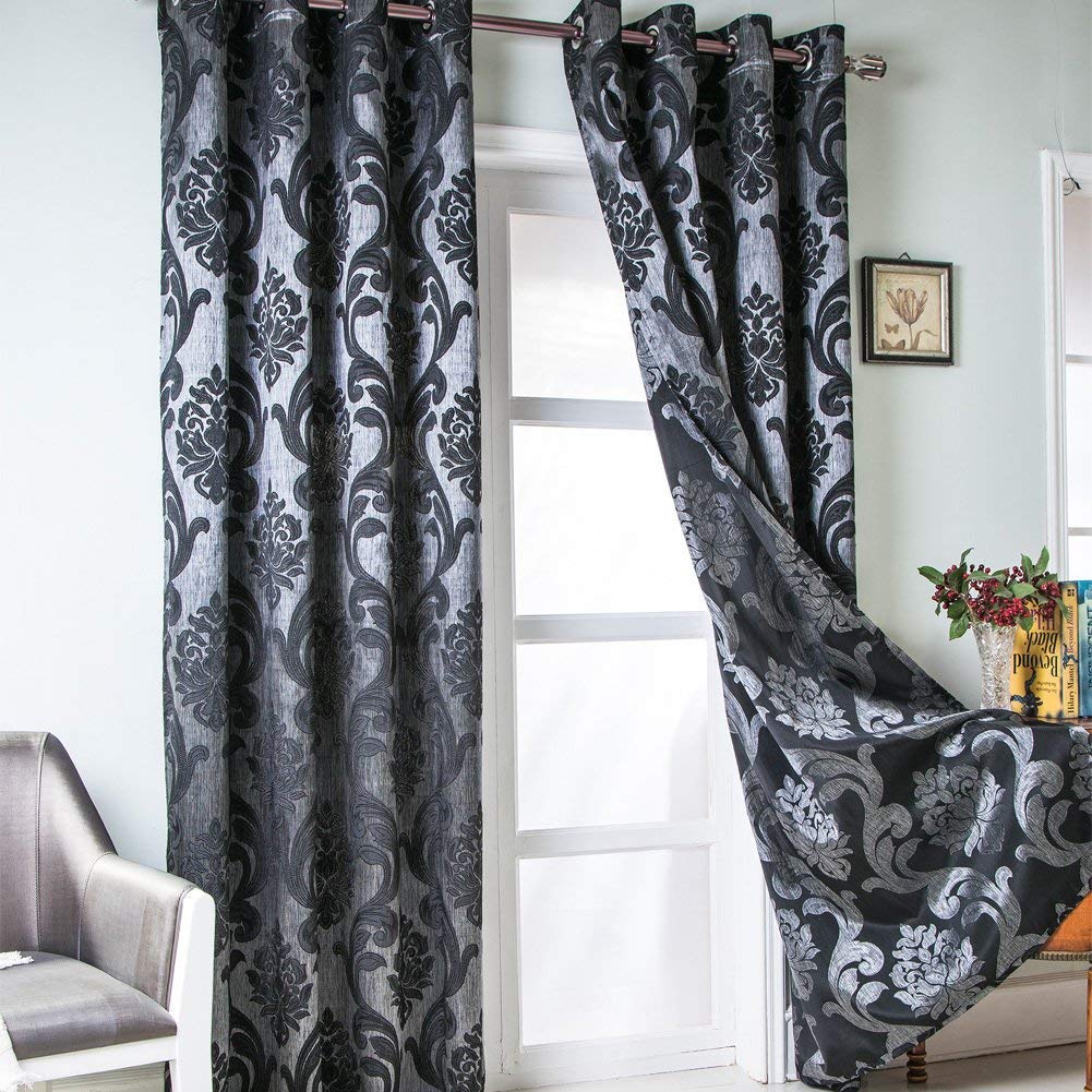 NAPEARL Damask Curtains-Fancy Jacquard Semi-Blackout Brown Curtain Drapes for legant & Private Living Room & Bedroom, Luxury Curtains 96 Inches Length (2 Panels, Each 52 x 96 Inches)