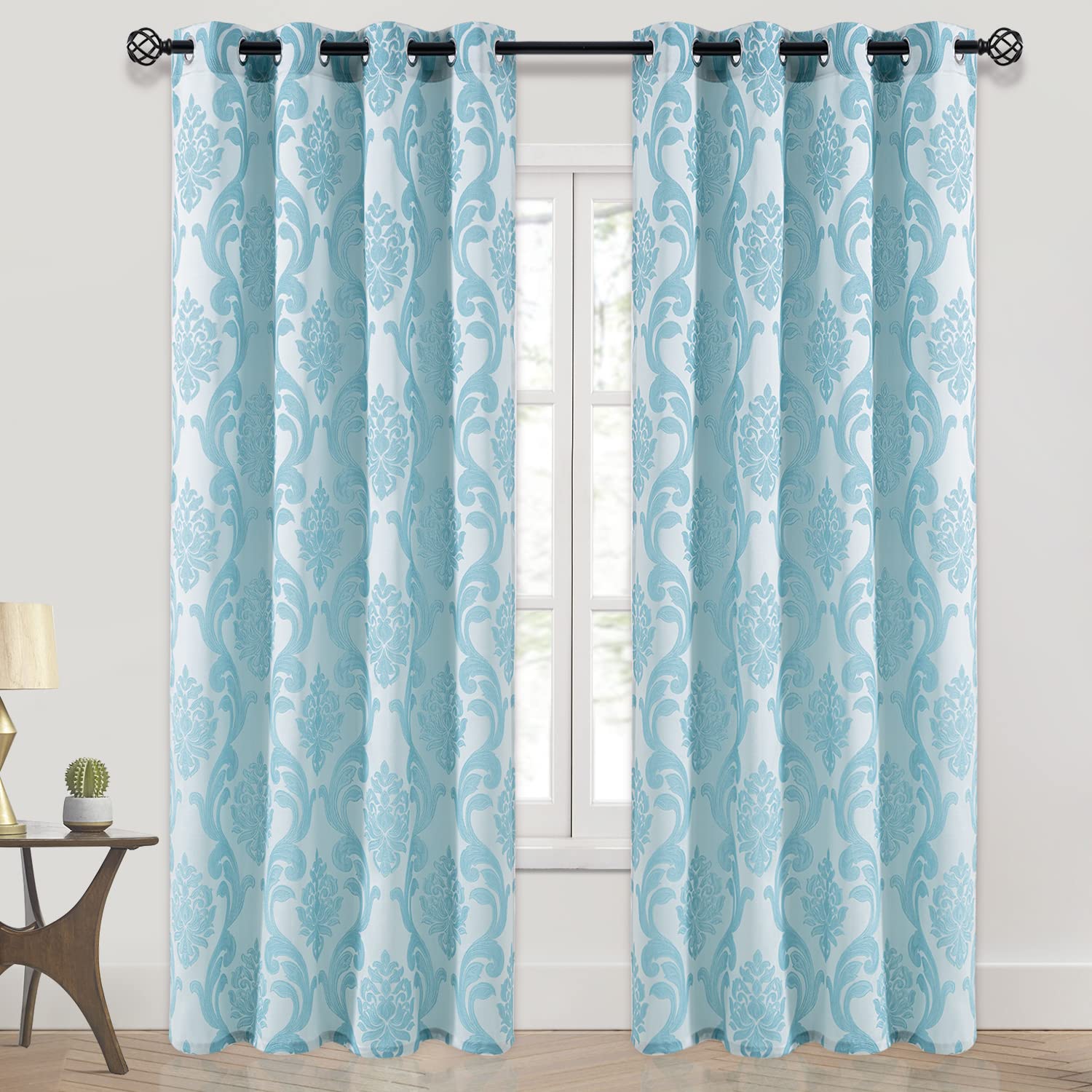 NAPEARL Damask Curtains-Fancy Jacquard Semi-Blackout Brown Curtain Drapes for legant & Private Living Room & Bedroom, Luxury Curtains 96 Inches Length (2 Panels, Each 52 x 96 Inches)