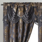 GOHD Luxe Love. Jacquard Window Curtain Panel Drape with Attached Fancy Valance. 2pcs Set (Sand, 84" Drop x 54" Wide with 18" Valance x 2pcs)