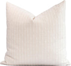 Crumbs Home Coastal Linen Indoor Outdoor Throw Pillow Cover Only, 20"x20" Water Repellent for Patio, Backyard, Couch, Neutral Beige Embroidered Stripes