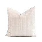 Crumbs Home Coastal Linen Indoor Outdoor Throw Pillow Cover Only, 20"x20" Water Repellent for Patio, Backyard, Couch, Neutral Beige Embroidered Stripes