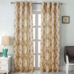 NAPEARL Damask Curtains-Fancy Jacquard Semi-Blackout Brown Curtain Drapes for legant & Private Living Room & Bedroom, Luxury Curtains 96 Inches Length (2 Panels, Each 52 x 96 Inches)