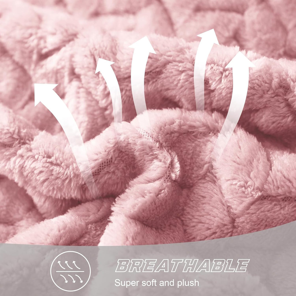 Exclusivo Mezcla Fleece Queen Size Blanket for Bed, 90x90 Inches Soft Cozy Jacquard Flannel Blankets, Lightweight Fuzzy Plush for Women, Pink