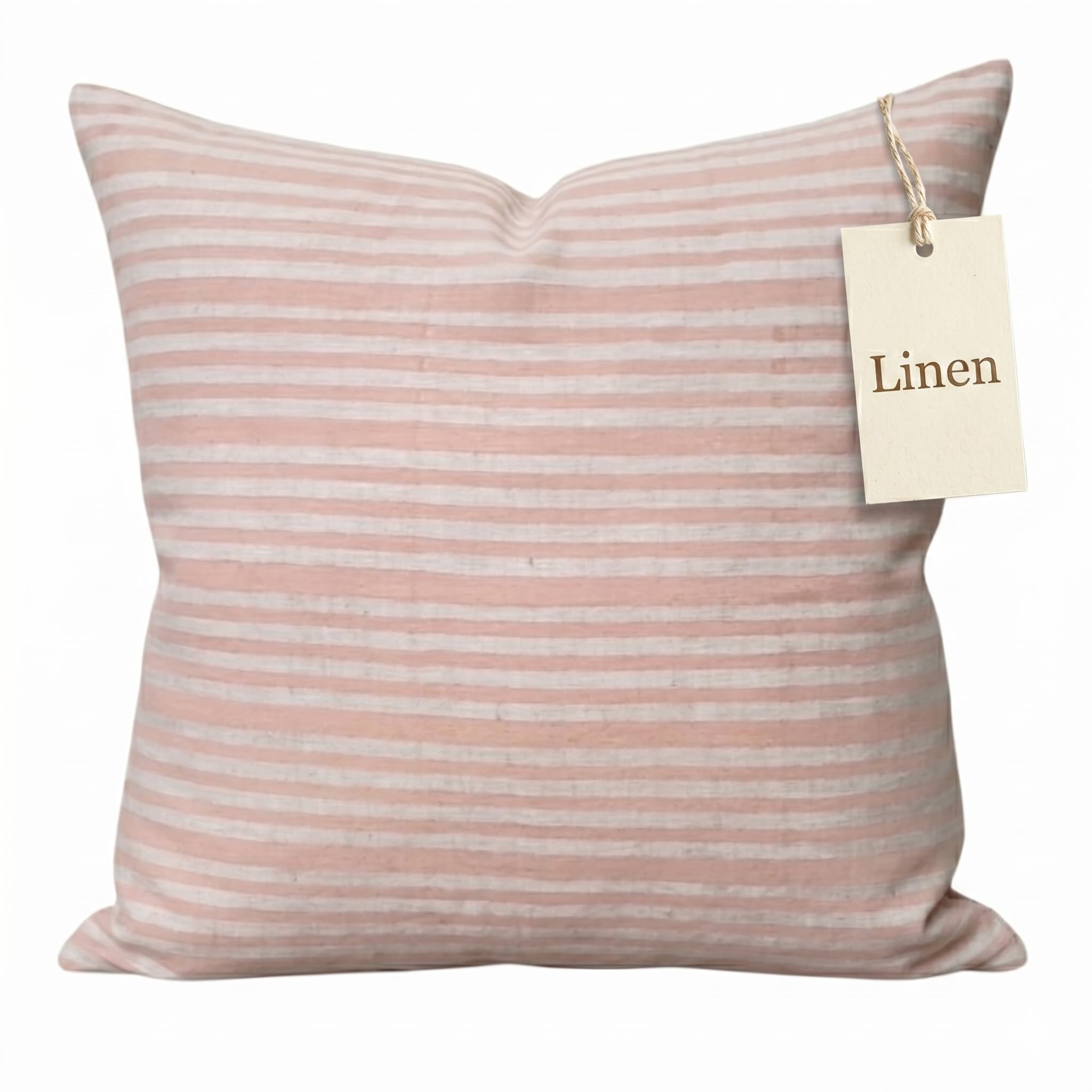 Decorative Pillow Cover French Country Pillow Cover Cottage Decor Floral Block Print, Farmhouse Decorative Cushion Cover, Striped Pillow Cover Line and Loop (Brown-Beige Stripe)