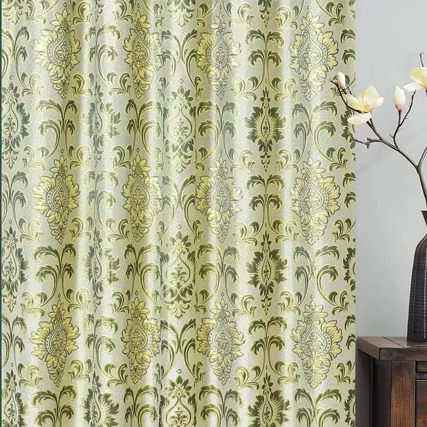 GOHD Samba Star. Jacquard Window Curtain Panel Drape with Attached Fancy Valance and Taffeta Backing. 2pcs Set. Each pc 54" Wide x 90" Drop with 18" Valance. (Hunter Green)