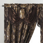 GOHD Luxe Love. Jacquard Window Curtain Panel Drape with Attached Fancy Valance. 2pcs Set (Sand, 84" Drop x 54" Wide with 18" Valance x 2pcs)